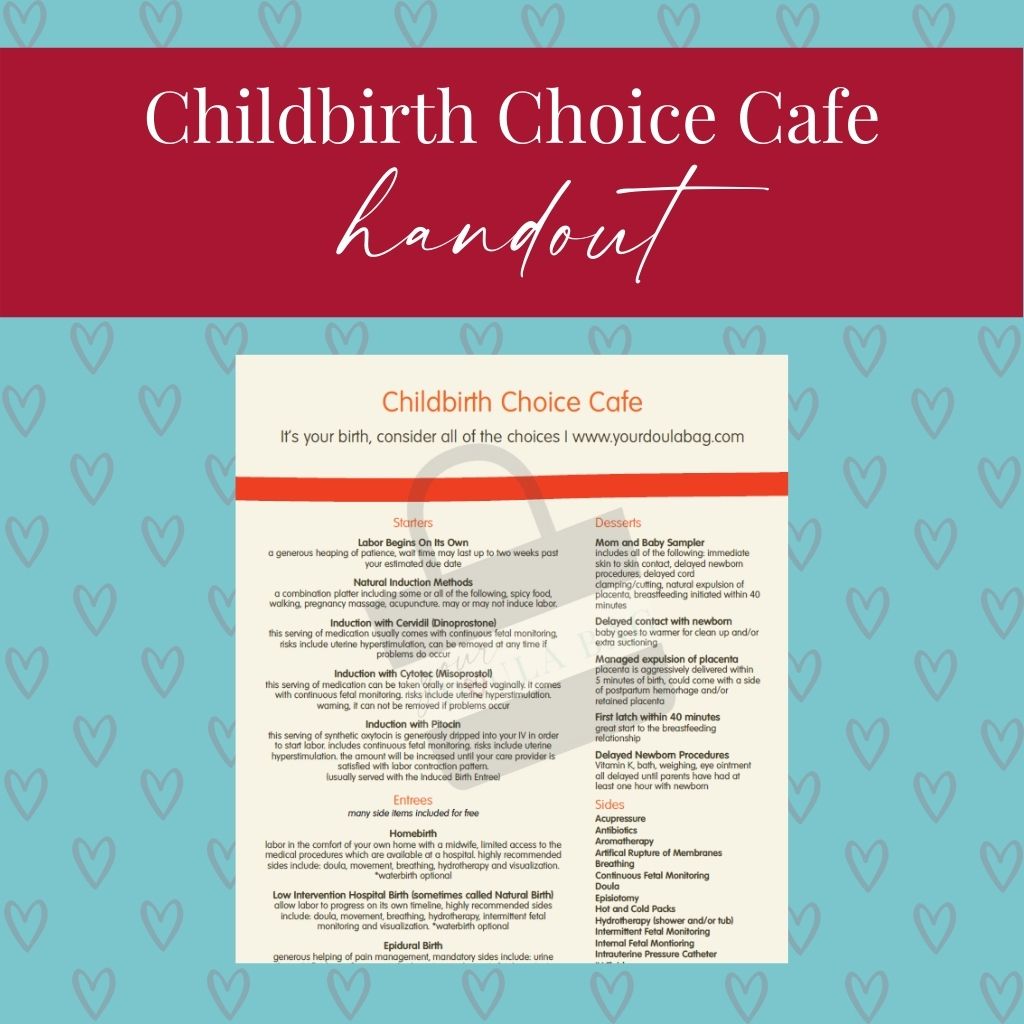 Childbirth Choice Cafe Menu Handout