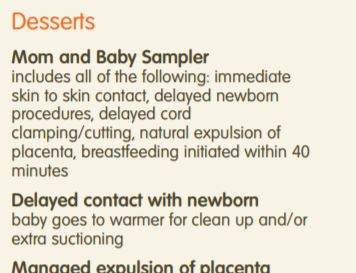 Childbirth Choice Cafe Menu Handout