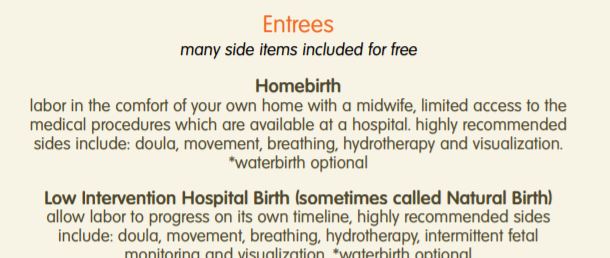 Childbirth Choice Cafe Menu Handout